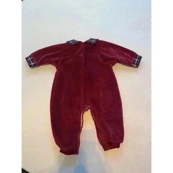 Vintage Carter’s Baby 0-3m Sleeper Outfit Bear One Piece Jumper Plaid Collared - Picture 4 of 4